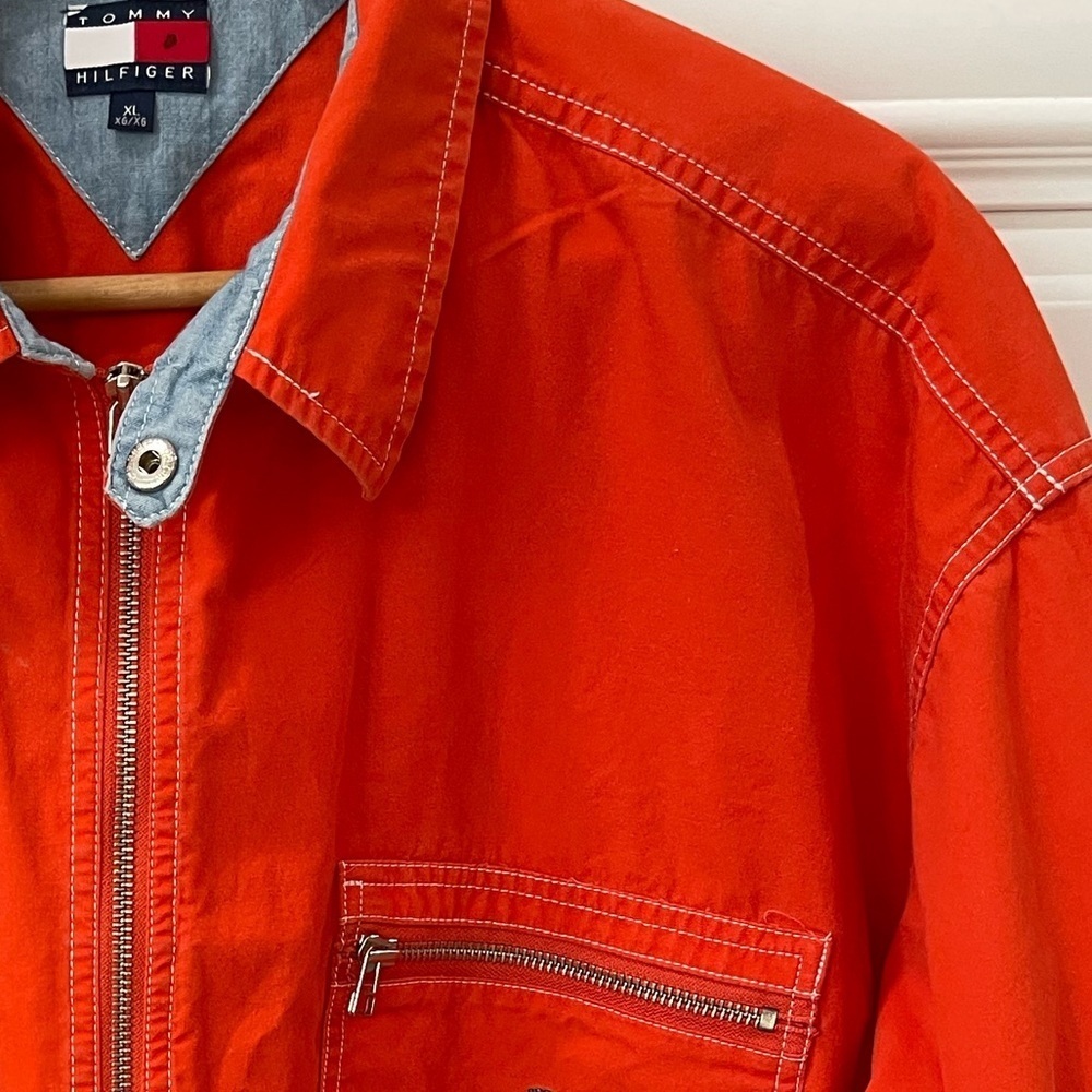 Vintage 90’s Tommy Hilfiger Shacket Men’s Large Orange Jacket shirt windbreaker - Picture 8 of 16